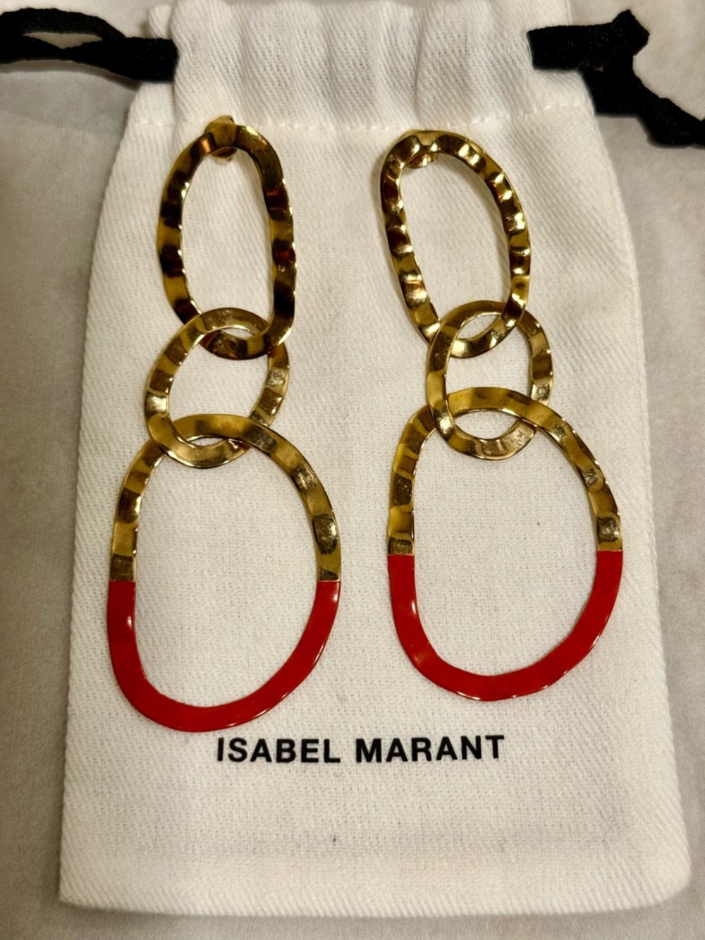 Isabel Marant Gold Linked Drop Earrings with Orange Enamel